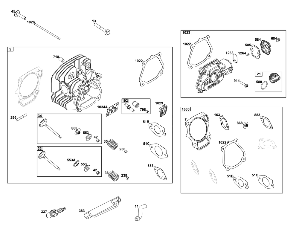 Cylinder Head Group Diagram and Parts List for 25V337-0065-G1  Briggs and Stratton Engine